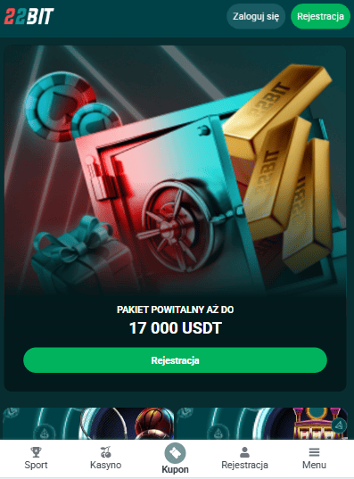 22BIT bonus powitalny — do 17 000 USDT + 150 FS