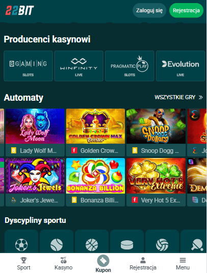 22BIT gry — 9 000+ tytułów od 120+ dostawców